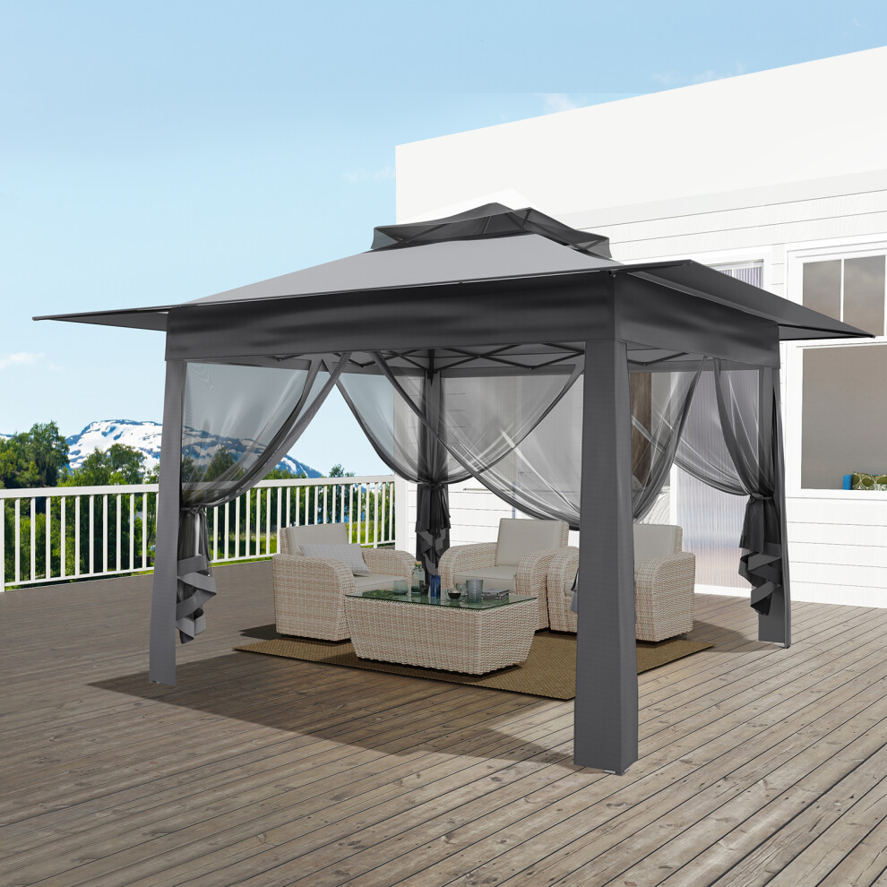 12FT Garden Gazebo Pop Up Backyard 2-Tier Party Tent 3.65x3.65M Grey