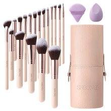 Sheonly 18-Piece Nude Pink Makeup Brush Set Cruelty-Free Synthetic Brushes for Foundation, Concealer, Eyeshadow, Blush + Bag
