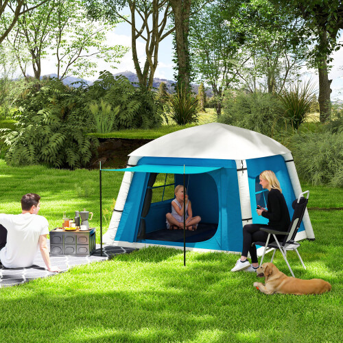 Outsunny (Blue) Outsunny Inflatable Camping Tent, Easy Setup 2 Man Tent