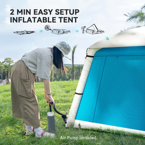 Outsunny (Blue) Outsunny Inflatable Camping Tent, Easy Setup 2 Man Tent 1