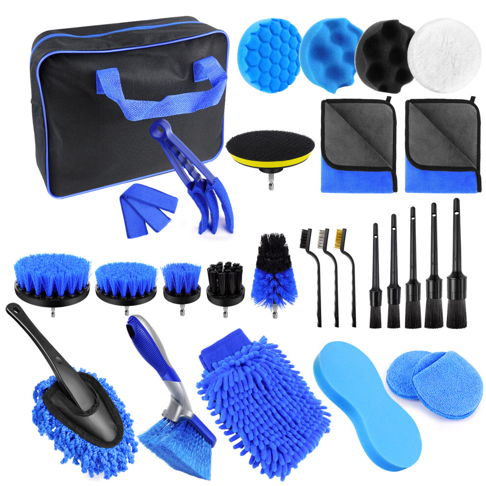 Youseahome Car Detailing Brush Kit 29Pcs Interior & Exterior Cleaning Set For Wheels, Dashboard, Vents, Leather With Storage Bag, Detailing Brushes, Duster