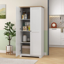 HOMCOM 172cm White Wooden Storage Cabinet with 2 Doors and 4 Shelves - Raised Base, Anti-Tip, 833-595
