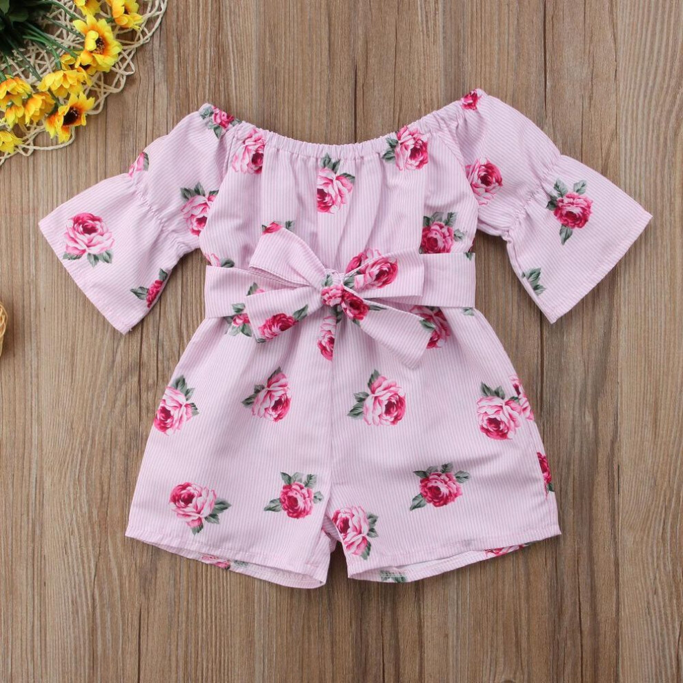 (pink, 3-4 Years) One Piece Casual Toddler Baby Girl Romper Floral Sunsuit Summer Outfits