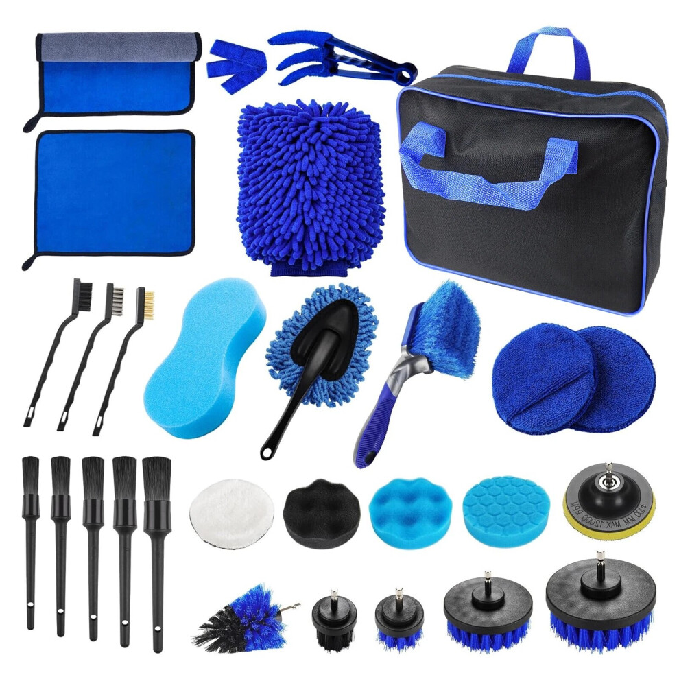 Youseahome 29 Piece Car Cleaning Kit Professional Detailing Brushes For Wheels, Interior, Leather, Dashboard, Vents Auto Detailing Gift Set With Carry Bag