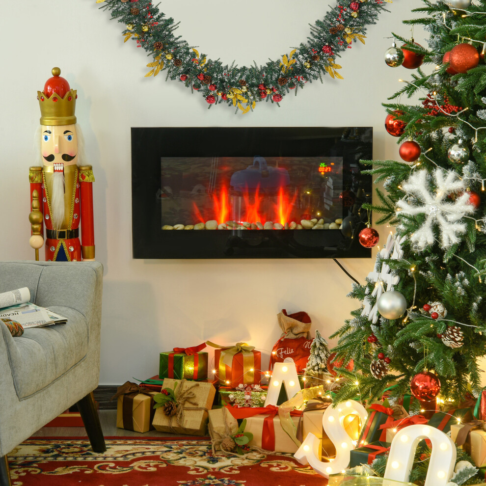 Homcom 1000W/2000W Electric Wall Fireplace Led Flame Effect Timer Remote Heater Black