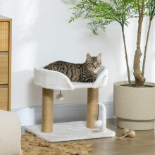 PawHut Cat Tree Tower Scratcher with Bed for Indoor Cats, White