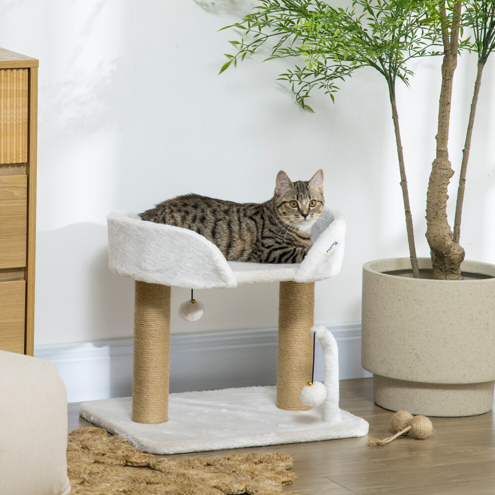 Pawhut Cat Tree Tower Scratcher With Bed For Indoor Cats, White