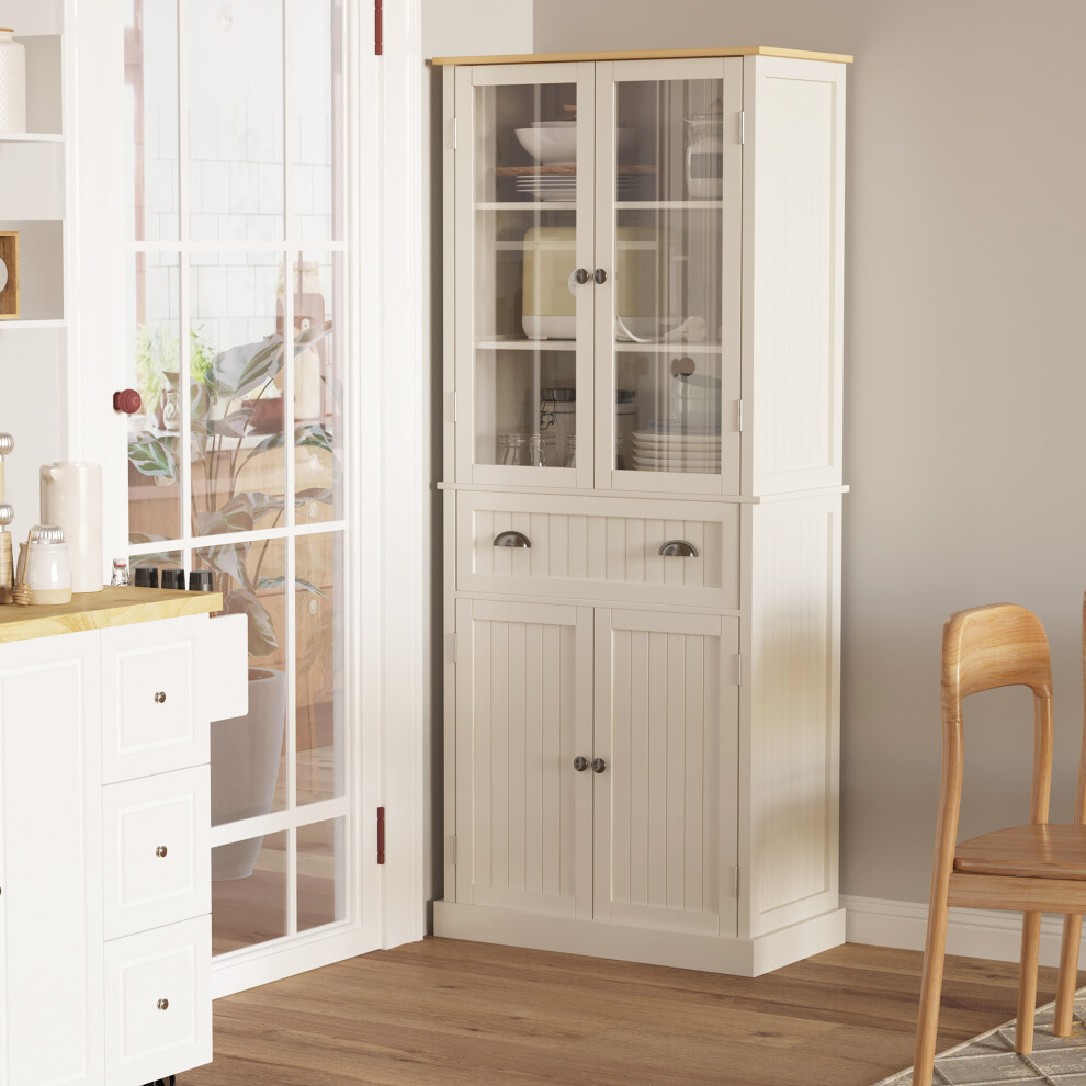 HOMCOM Kitchen Cupboard, 5-tier Storage Cabinet with Adjustable Shelves, Cream