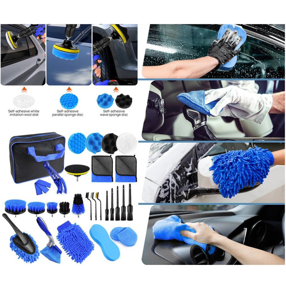 Car Detailing Kit 29Pcs Interior & Exterior Cleaning Brushes For Tough Grime On Wheels, Vents, Leather With Compact Storage Bag Included 782429080848
