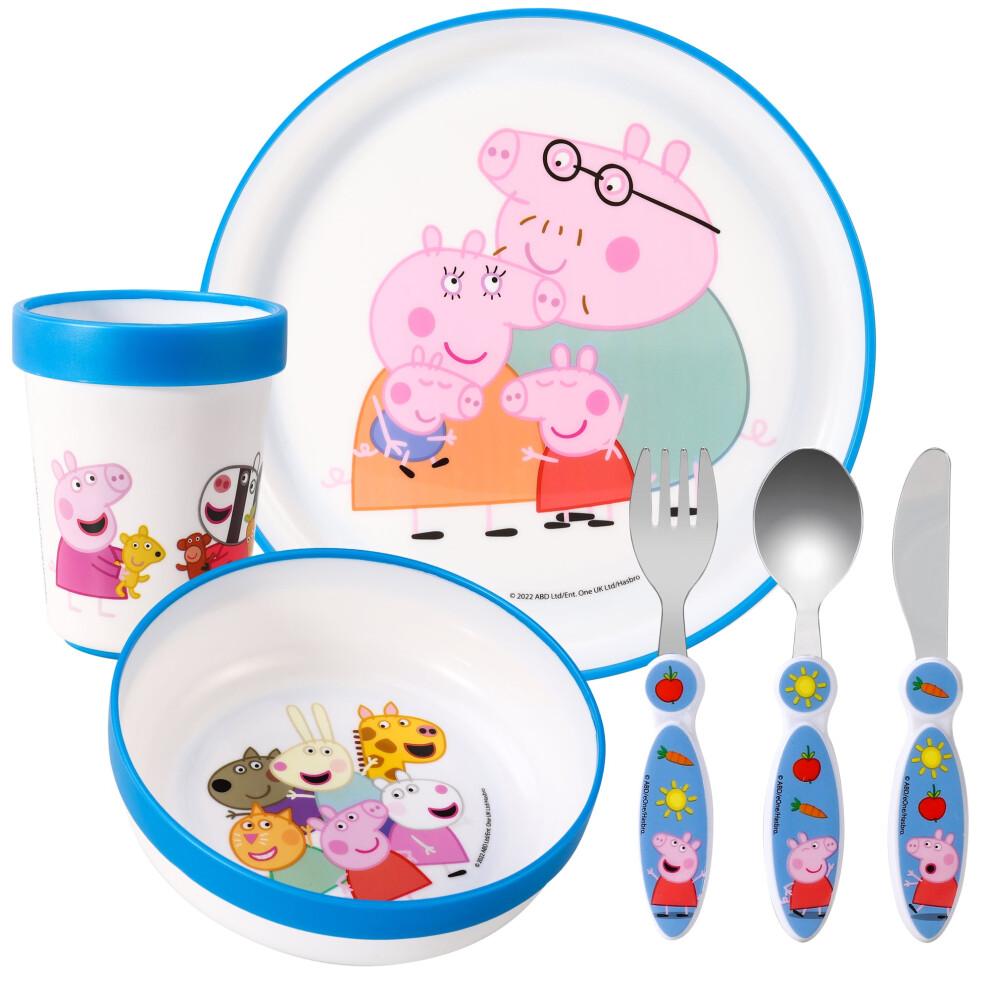Peppa Pig Kids 6 Piece Dinner Set - Plate/Bowl/Cup/Knife/Fork/Spoon