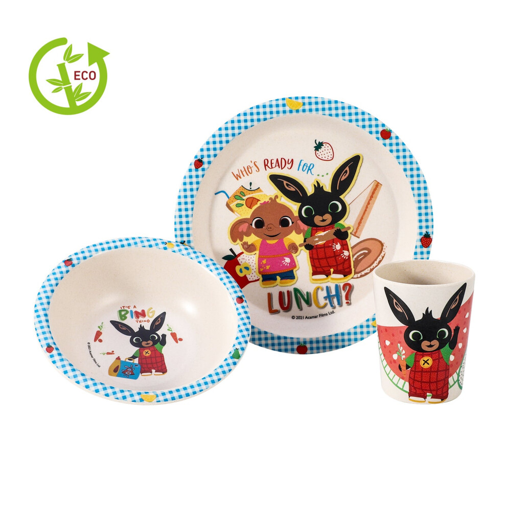 Bing 3Pcs Wooden Kids - Plate, Bowl and Tumbler Lunch Dinner Set