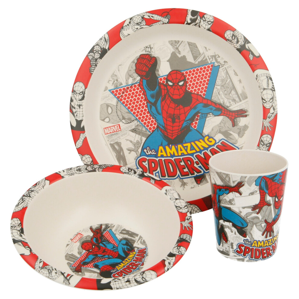 Spiderman 3Pcs Wooden Kids - Plate, Bowl and Tumbler Lunch Dinner Set