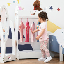 311-030 HOMCOM Kids Wood Clothes Rack with Storage Shelves Hall Tree, Crown Top, For Ages 3-8 Years, Durable MDF Wood