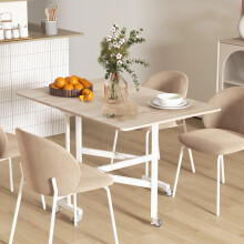 HOMCOM Oak Drop Leaf Dining Table on 6 Wheels – Folds to 26cm, Seats 6, Steel Frame, 120x80cm, 83A-049V80AK