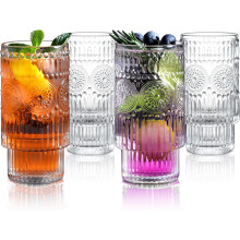 340ml Vintage Drinking Glassware Set of 4 Highball Glass-Transparent