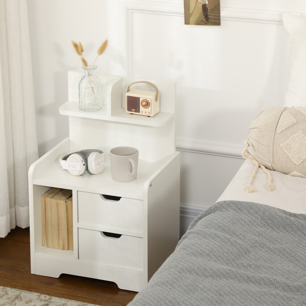 Homcom Modern Bedside Table W/2 Drawer And Storage Shelves Chest For Bedroom