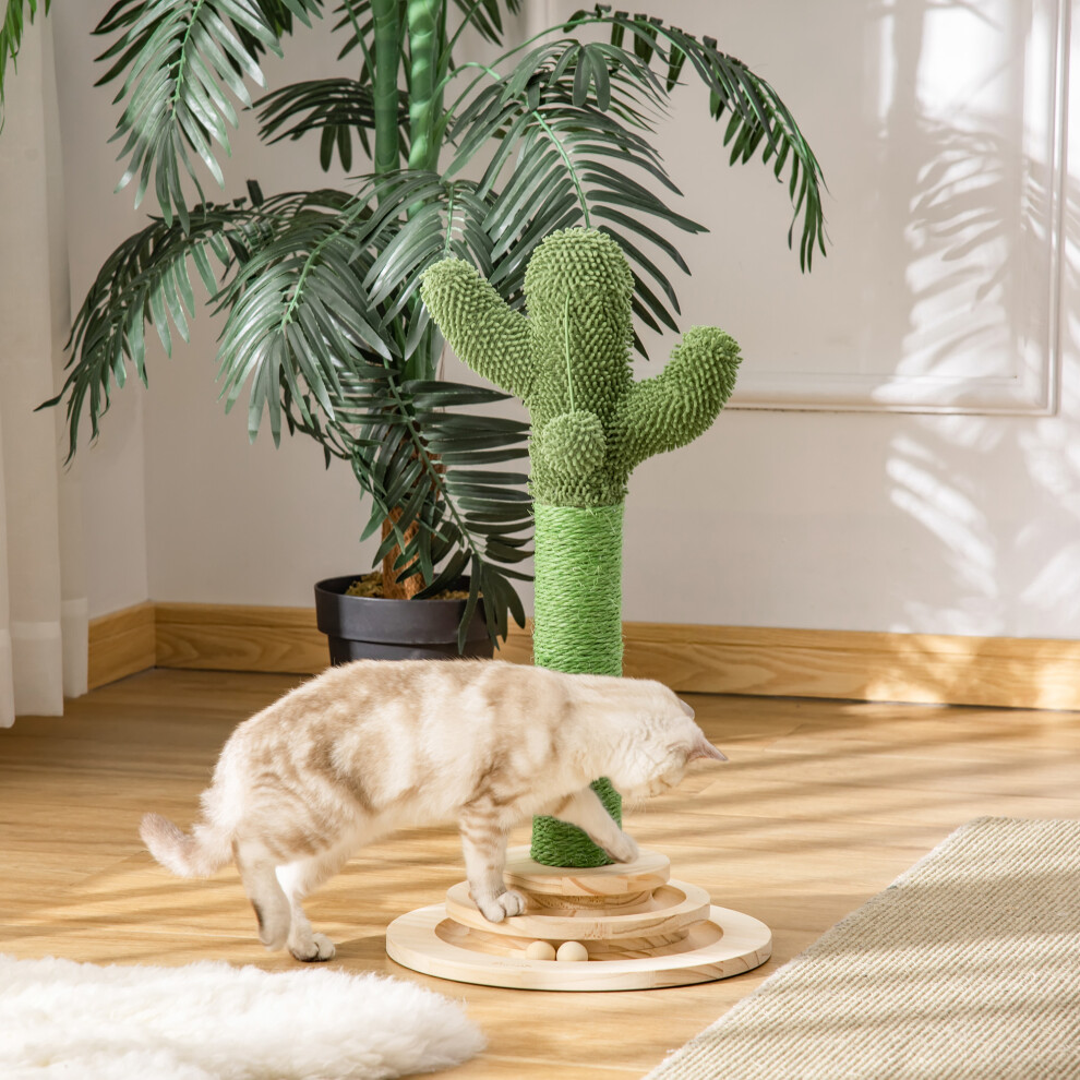 PawHut Cat Tree Cactus Sisal Scratching Post Interactive Fun Roller Exerciser