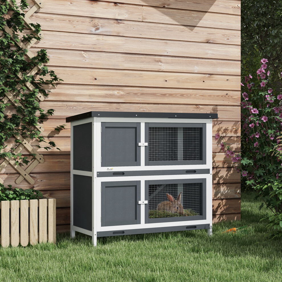B&Q - Rabbit HutchDouble Decker Cage W/ RoofDividerRampGrey - Image 3
