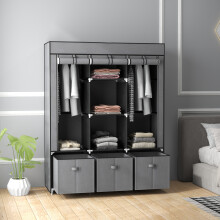 HOMCOM Portable Fabric Wardrobe with 5 Shelves and 3 Fabric Drawers, Grey