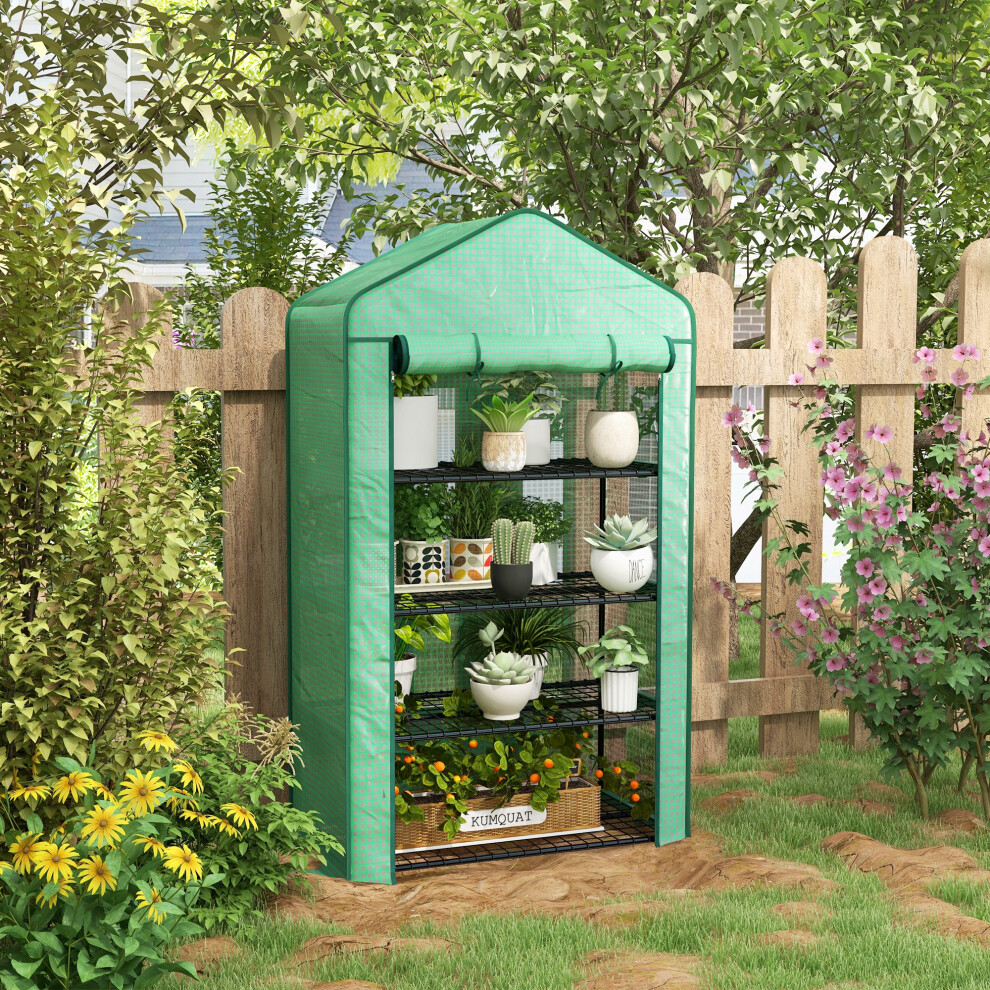 Outsunny 90 X 49 X 160Cm Portable Mini Greenhouse With Shelves, Green
