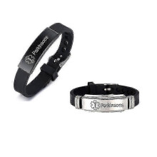 (Steel Parkinsons)Medical Alert Bracelet Stainless Steel Adjustable Engraved Silicone