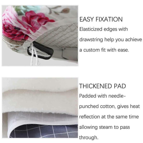 (110 x 34 cm,Solid Grey)Upgraded Scorch Resistant Printed pattern Ironing Board Cover Replacement with Drawstring and 2 Bonus Thickened Pads 2