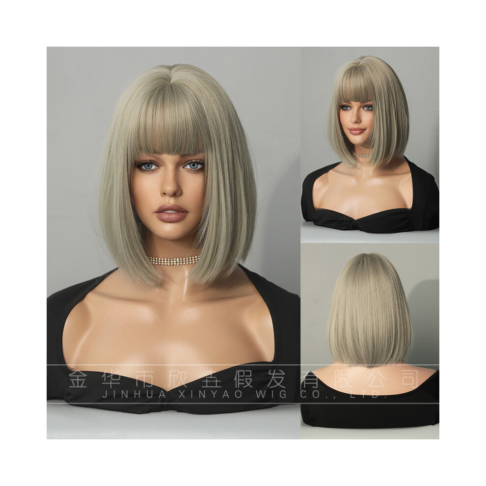 Unisex Brown ((Model Features) Rice _31Cm 12Inch) New Wigs For Women Bob Head Short Hair Rice Short Straight Hair Wig Whole Top Chemical Fiber Mechanism