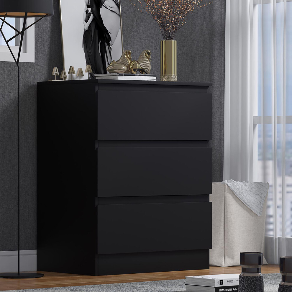 3 Drawer Chest of Drawers Modern Bedroom Furniture Scandinavian Design Matt Black