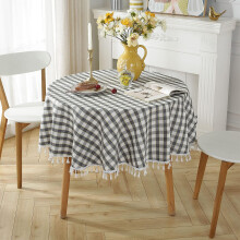 Round Table Cloth Cotton Linen Wrinkle Free Tablecloths Plaids Tassel Washable Table Cover for Kitch