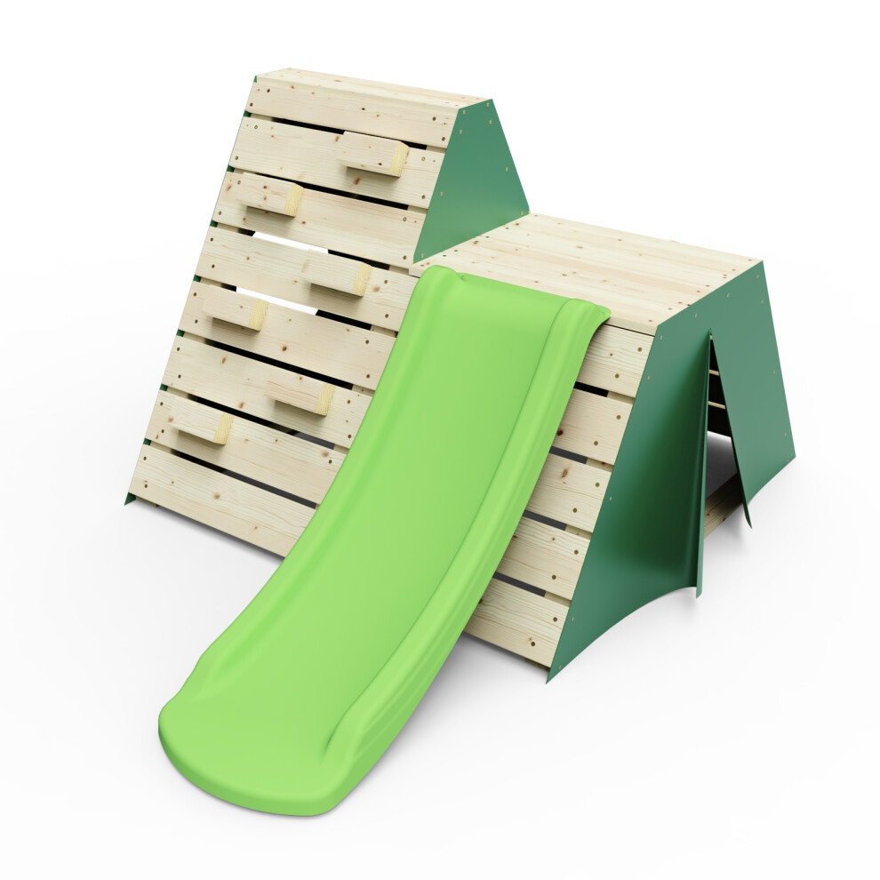 Rebo (Green) Mini Wooden Climbing Pyramid Adventure Playset And Slide Green
