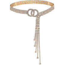 Beautiful Gift Crystal Waist Chain for Women Rhinestone Chain Belts O-Ring Chain Gift Gold