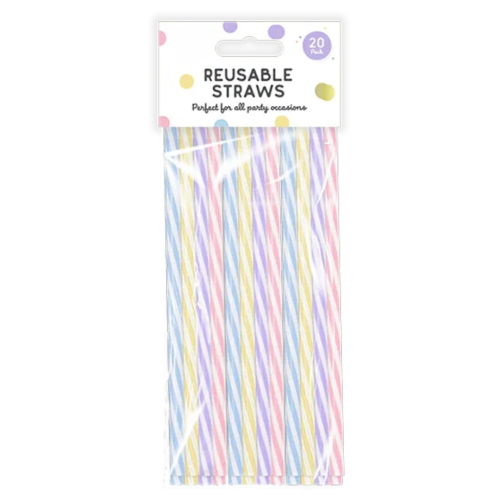 20 Reusable Drinking Straws Plastic 20 CM Pastel 1