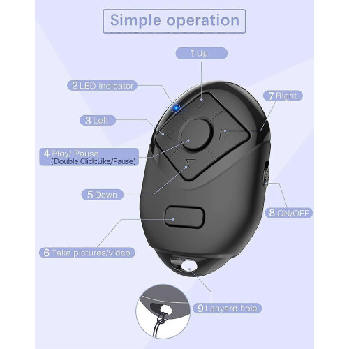 (white)Bluetooth Remote Control for iPhone & Android, TIKTok Page Turner Play/Pause Camera Shutter Remote Control, 6 Buttons 1