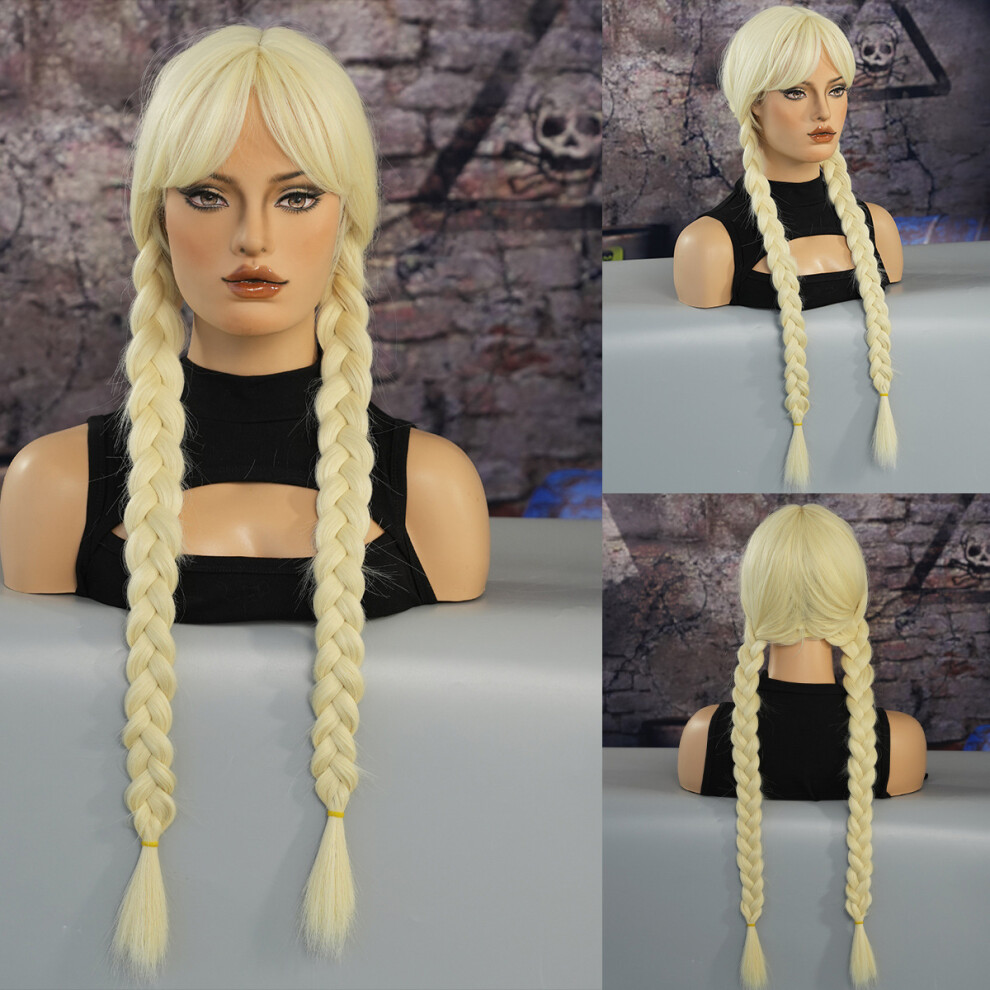 (Adams Platinum_76cm 30inch) New Cos Wednesday Adams Black Wig Long Braids Chemical Fiber Wigs Braids Wigs