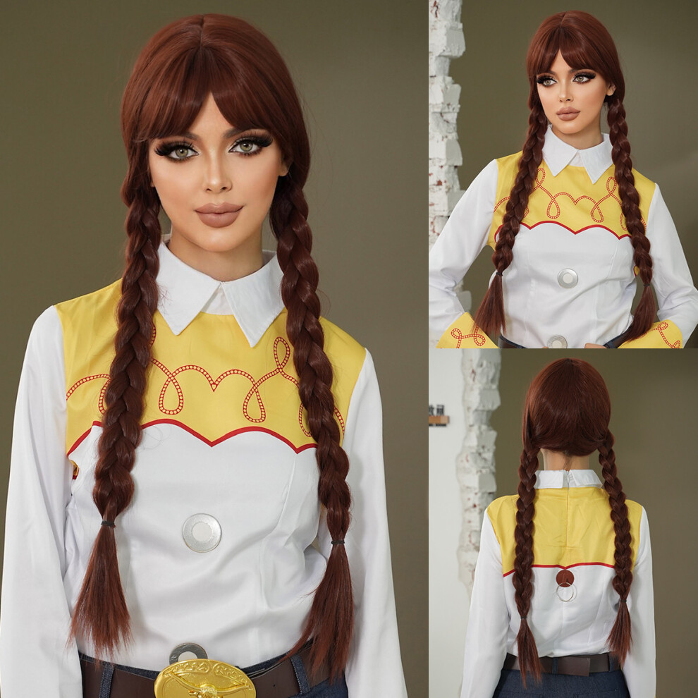 (Red Brown Tris_76cm 30inch) New Cos Wednesday Adams Black Wig Long Braids Chemical Fiber Wigs Braids Wigs