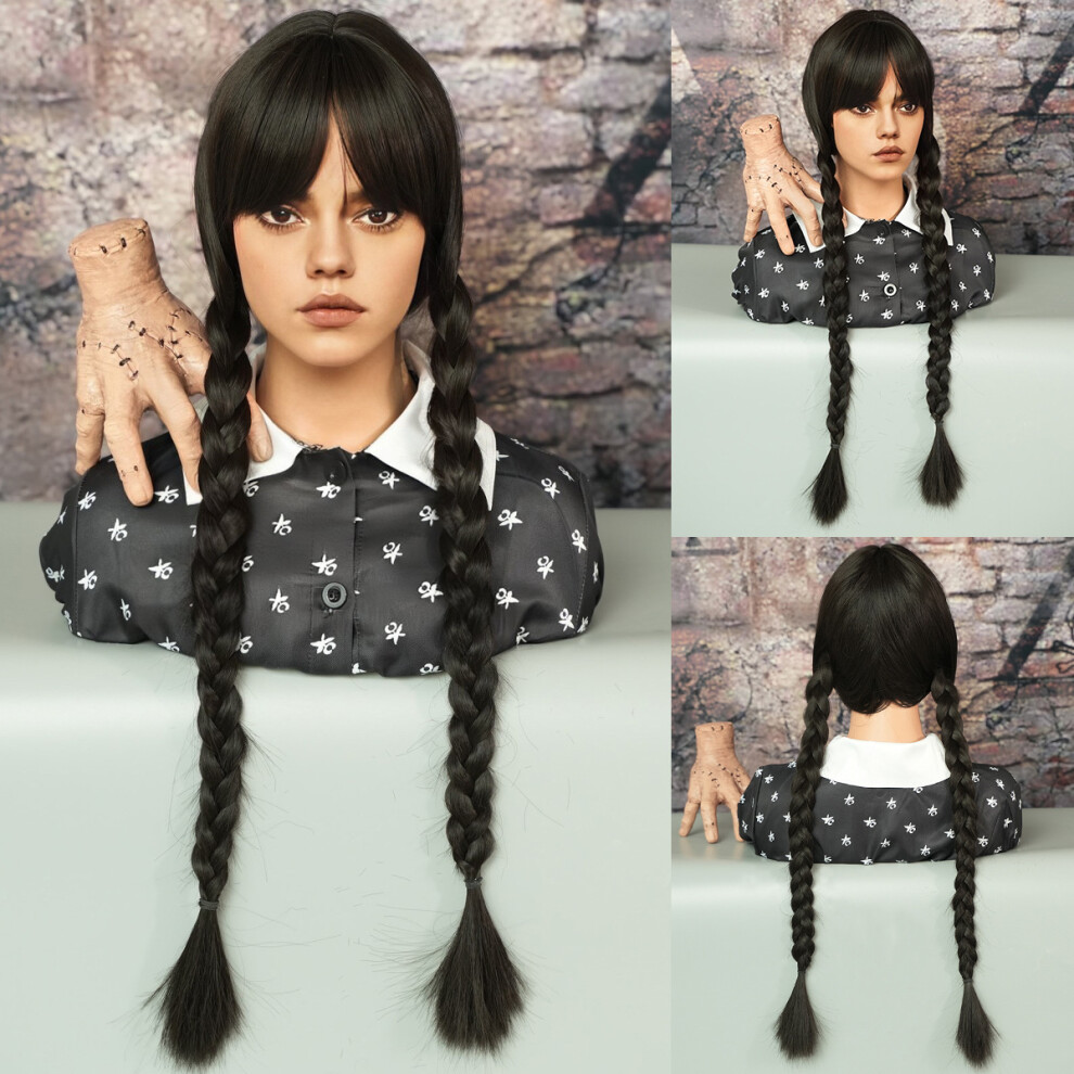 ((Model Features) Adams Black_76cm 30inch) New Cos Wednesday Adams Black Wig Long Braids Chemical Fiber Wigs Braids Wigs