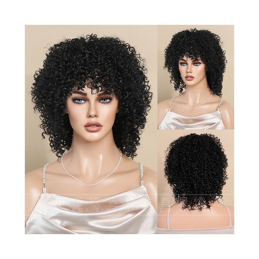 Unisex Black (Natural _40Cm 15.74Inch) New Curly Afro Wig European And American Wig Women African Curly Man Explosive Head Wig Fluffy Chemical Fiber Hea