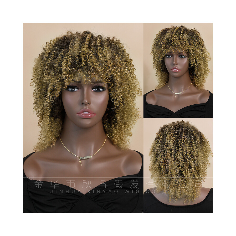 Unisex Black ((Model Features) Touch Gold_40cm 15.74Inch) New Curly Afro Wig European And American Wig Women African Curly Man Explosive Head Wig Fluffy Chem
