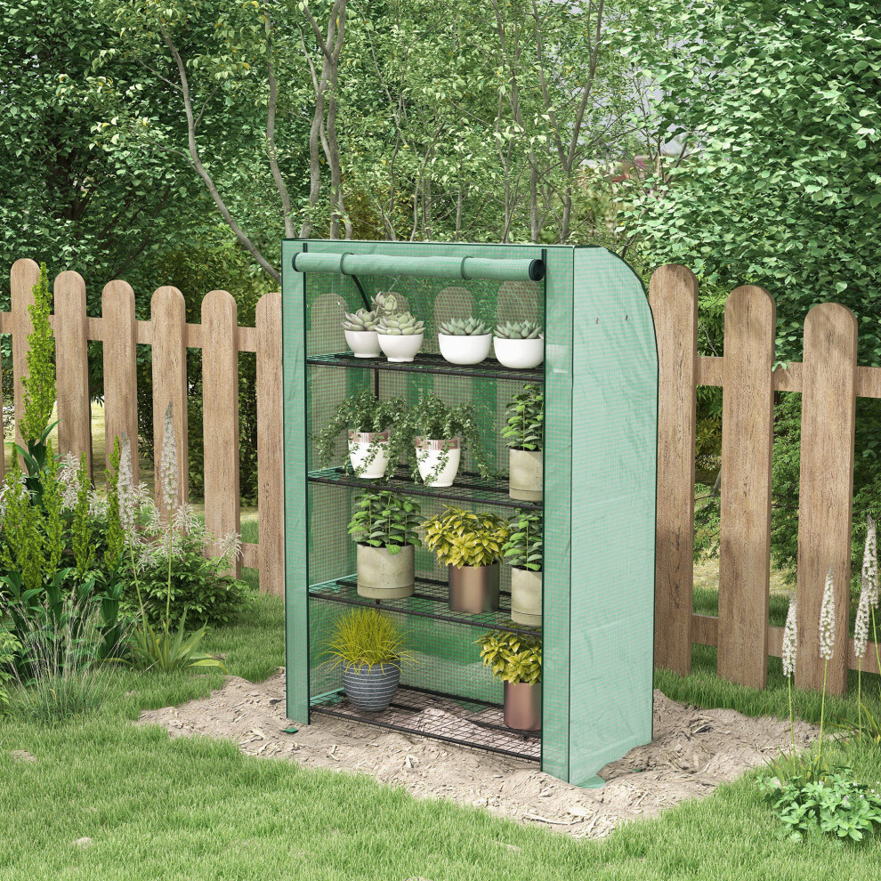 Outsunny Mini House With 4 Tier Shelves, 170H X 120W X 50Dcm, Green