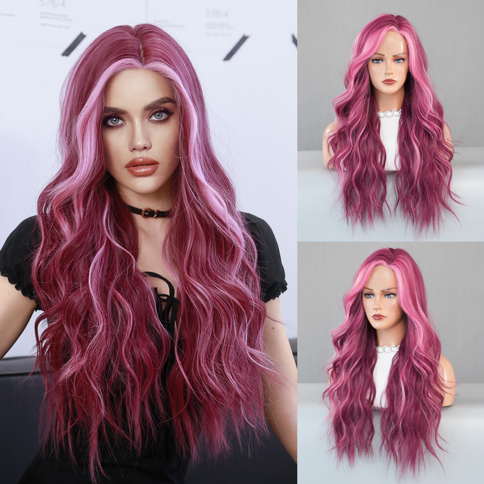((Model Features) Starry Sky Purple Dressing_65cm 25 inch) New lace wig starry sky purple highlight wavy curly hair chemical fiber wig full head cover