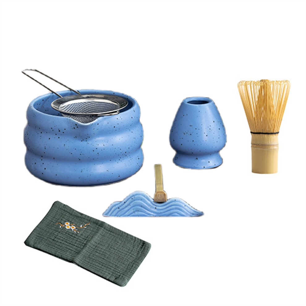 7Pcs Japanese Matcha Tea Set, Kit with Bowl (with Pouring Spout), Whisk, Whisk Holder, Strainer
