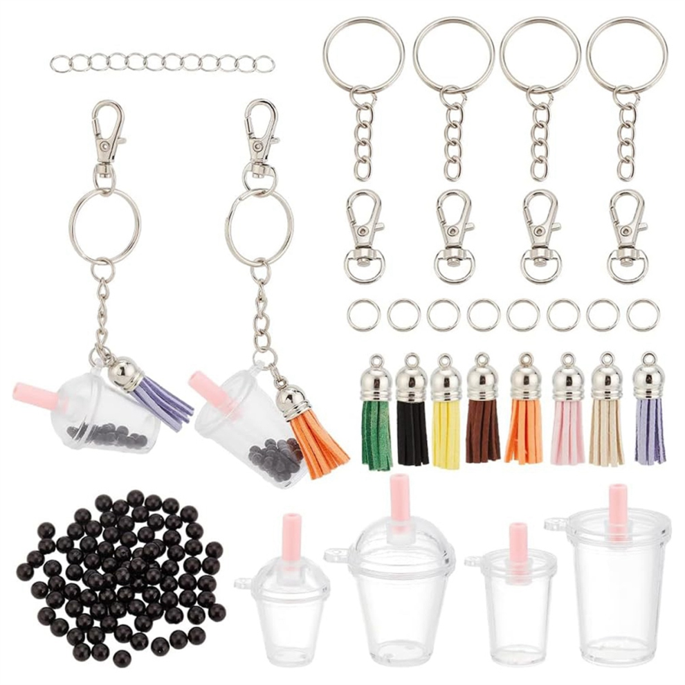 176 stuks mini sleutelhangerset voor bekers, inclusief lege bedeltjes, bubble tea-hangers en een zwarte kwasthanger