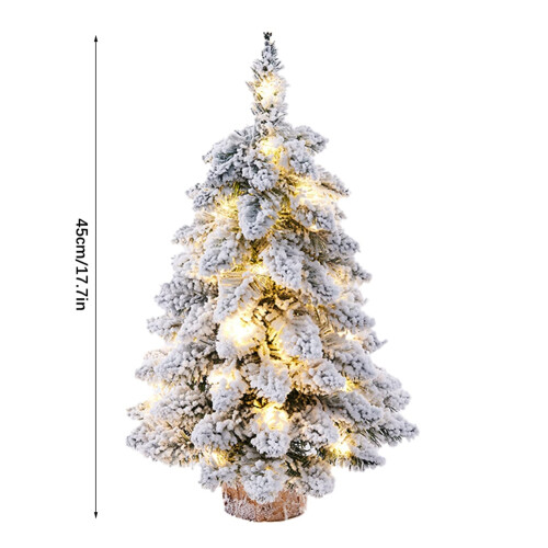 Desktop Christmas Tree Snow Flocking Artificial Mini with Lamp & Wooden Base 2