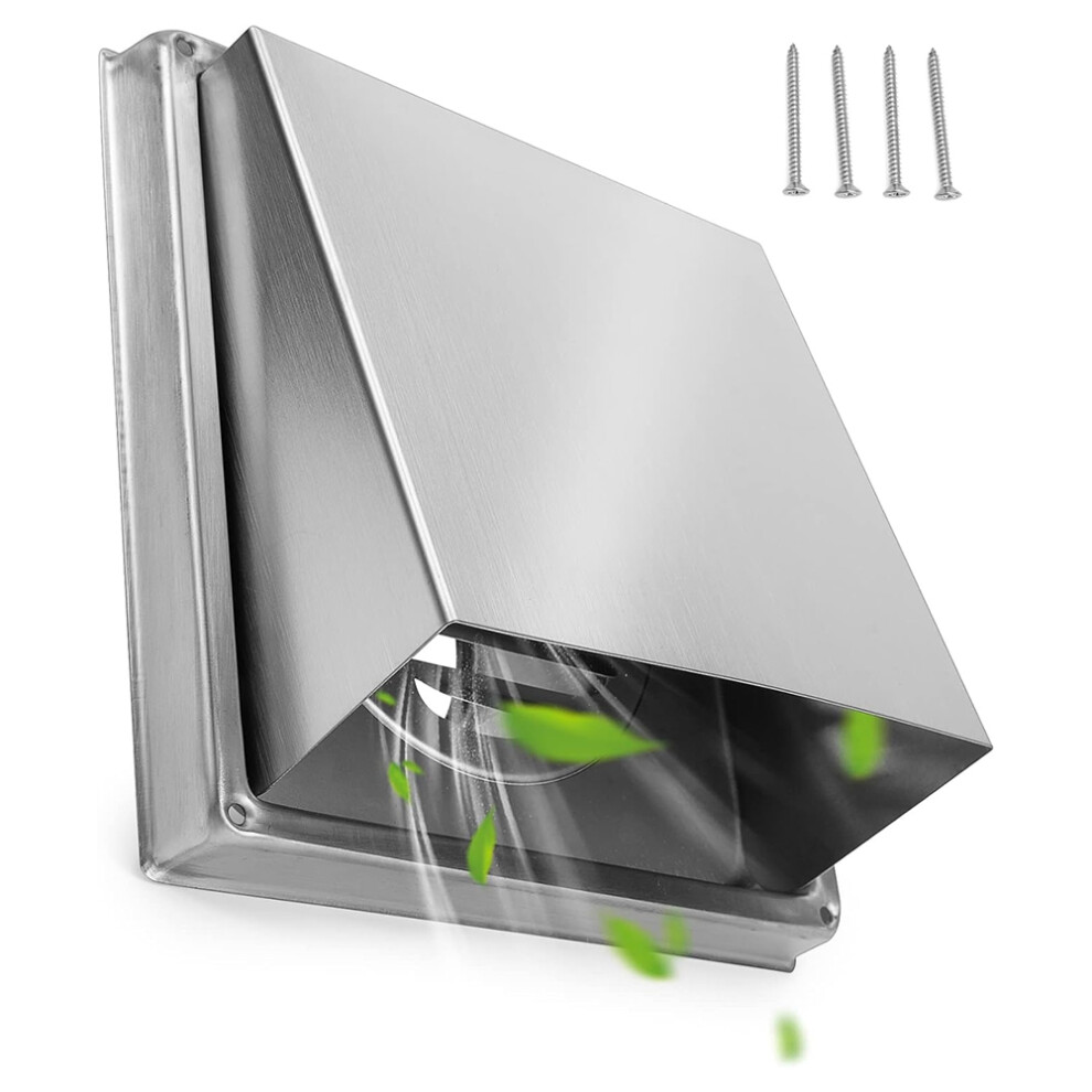 4 Inch Dryer Vent Cover Outdoor Walls, Stainless Steel External Extractor Wall Cushioned Non-Return Flap