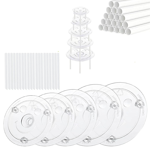 Conjunto de 40 varetas de plástico para bolo, suporte para bolos de 4, 6, 8, 10, 12 polegadas e 15 empilháveis transparentes