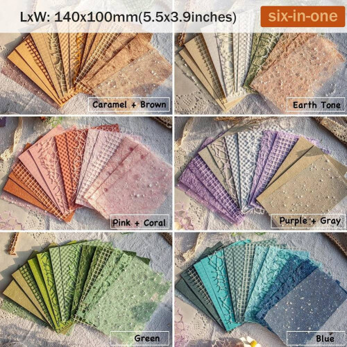 96 Sheets Textured Scrapbook Paper & Mesh Fabric Assorted Set,6 Pack Mixed Special for Scrapbooking Planner 2