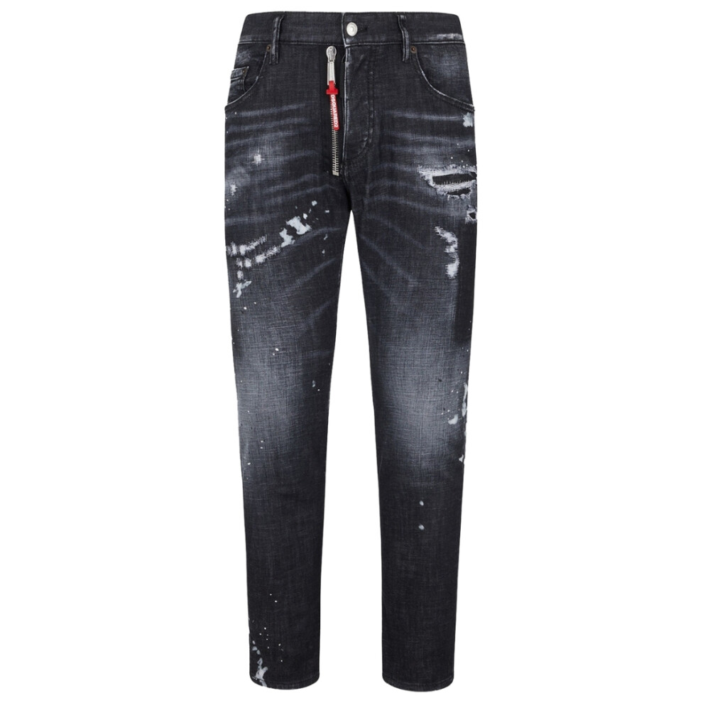 (W42 L30) Dsquared2 Skater Jean Ripped Thighs Paint Splatter Black Wash Jeans