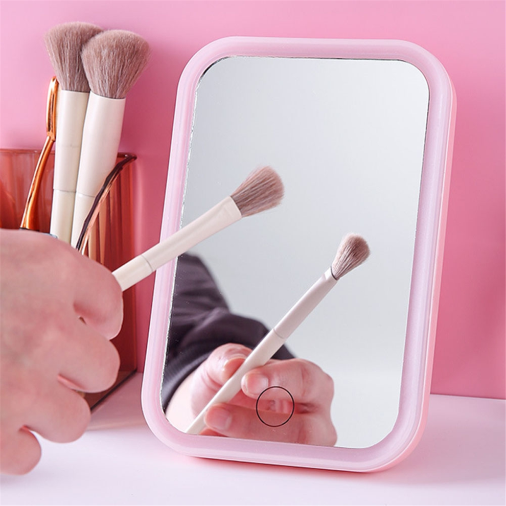 Miroir de courtoisie LED avec éclairage, portable, de voyage, de table, de maquillage, de bureau, rechargeable par USB, blanc