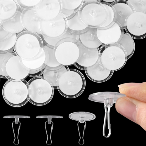 60 Pcs Self Adhesive Ceiling Hooks, Clear Sticky Hooks for Hanging, Removable Sticker No Drill Hook 2