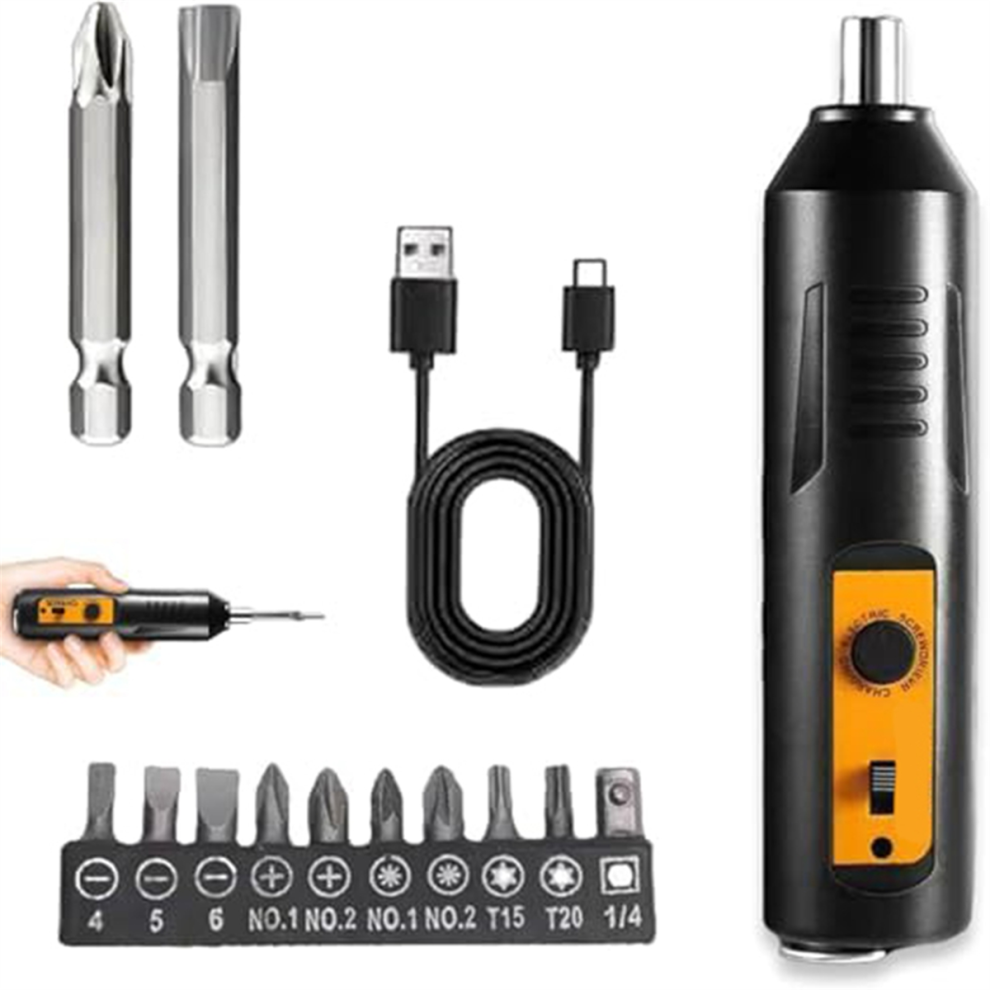 Electric Screwdriver,Automatic Home Repair Tool Kit with Led Light,USB Rechargeable Cordless Magnetic Screwdriver B